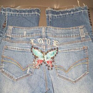 Younique Vintage Retro Bootcut Boot Leg Raw Hem CutOff Butterfly Love Jeans Pant